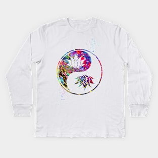 Lotus in Yin Yang Kids Long Sleeve T-Shirt